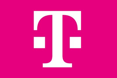 Magenta Logo, weißes T auf pinkem Hintergrund